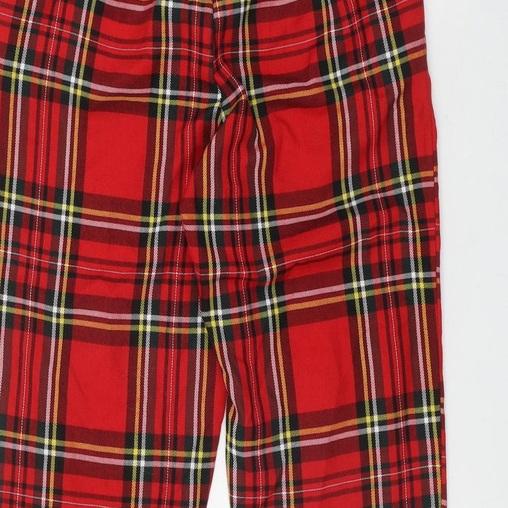 Boohoo Womens Red Plaid Polyester Trousers  Size 8 L26 in Regular Zip