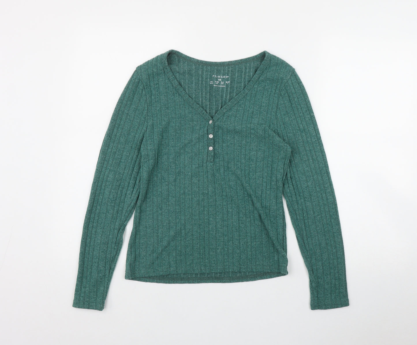 Primark Womens Green  Polyester Basic T-Shirt Size 6 V-Neck