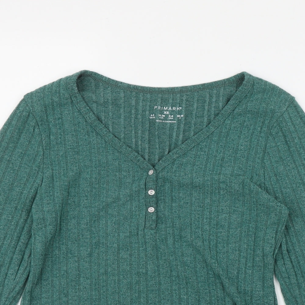Primark Womens Green  Polyester Basic T-Shirt Size 6 V-Neck