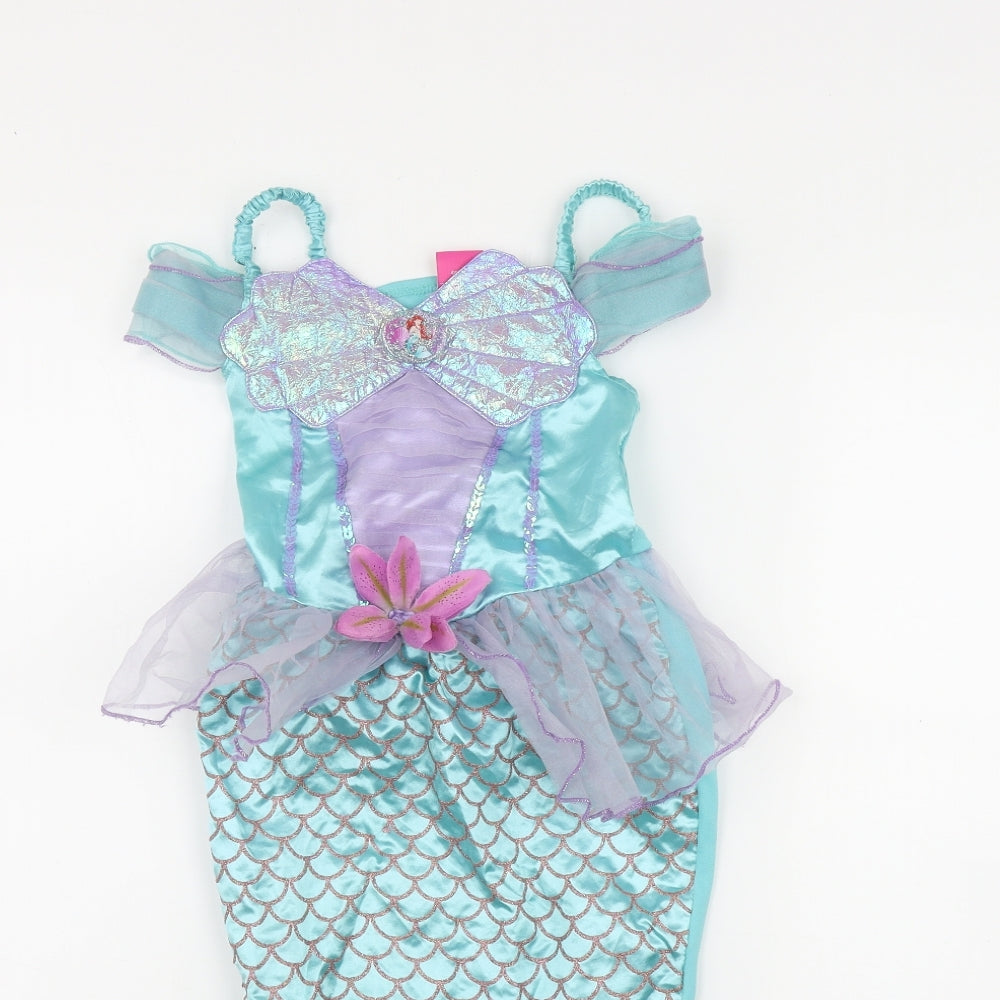 Disney Girls Green  Polyester Fit & Flare  Size 5-6 Years  Off the Shoulder Pullover - Fancy Dress Little Mermaid