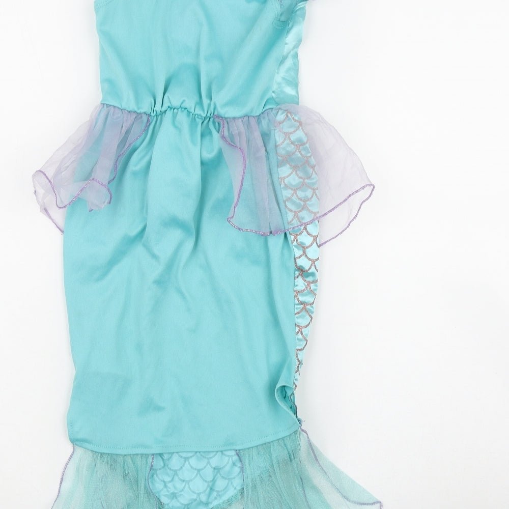 Disney Girls Green  Polyester Fit & Flare  Size 5-6 Years  Off the Shoulder Pullover - Fancy Dress Little Mermaid