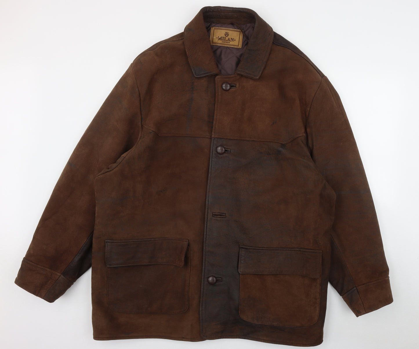 Genuine Leather Mens Brown   Jacket  Size 2XL  Button