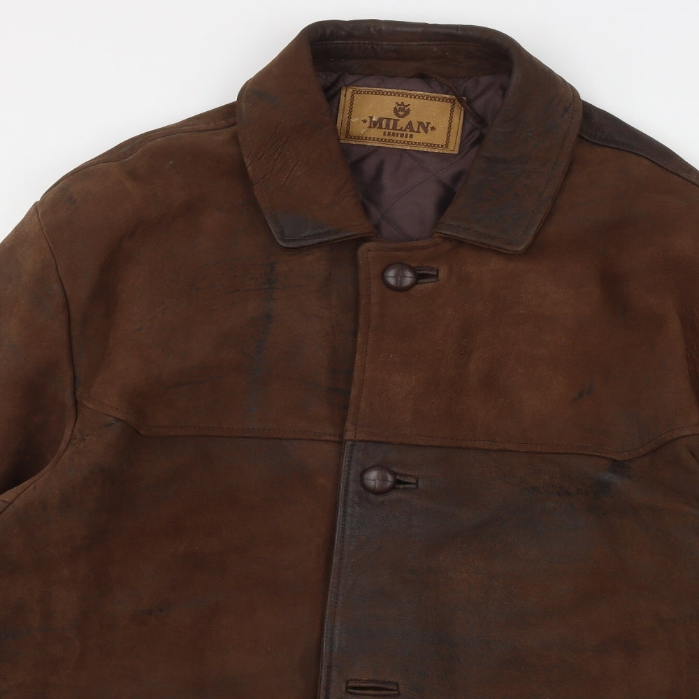 Genuine Leather Mens Brown   Jacket  Size 2XL  Button