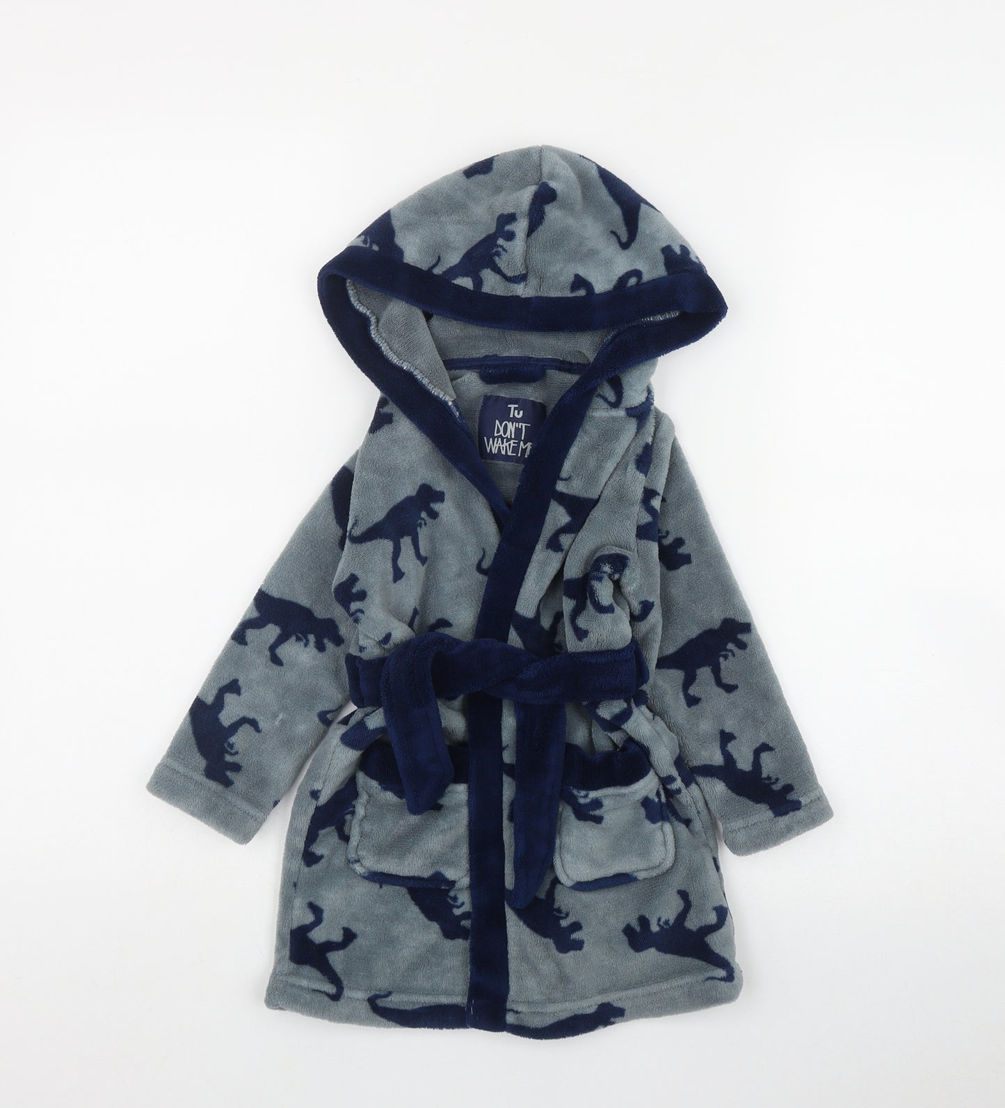 TU Boys Blue Geometric Polyester  Robe Size 12-18 Months  Tie - Dinosaur Print