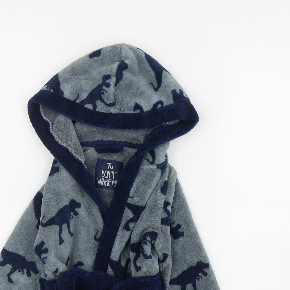 TU Boys Blue Geometric Polyester  Robe Size 12-18 Months  Tie - Dinosaur Print