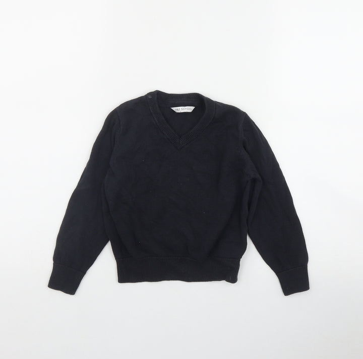 Marks and Spencer Boys Blue V-Neck Cotton Pullover Jumper Size 3-4 Years Pullover