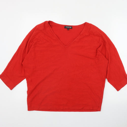Collection Womens Red V-Neck  Polyester Pullover Jumper Size M