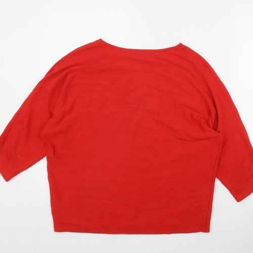 Collection Womens Red V-Neck  Polyester Pullover Jumper Size M