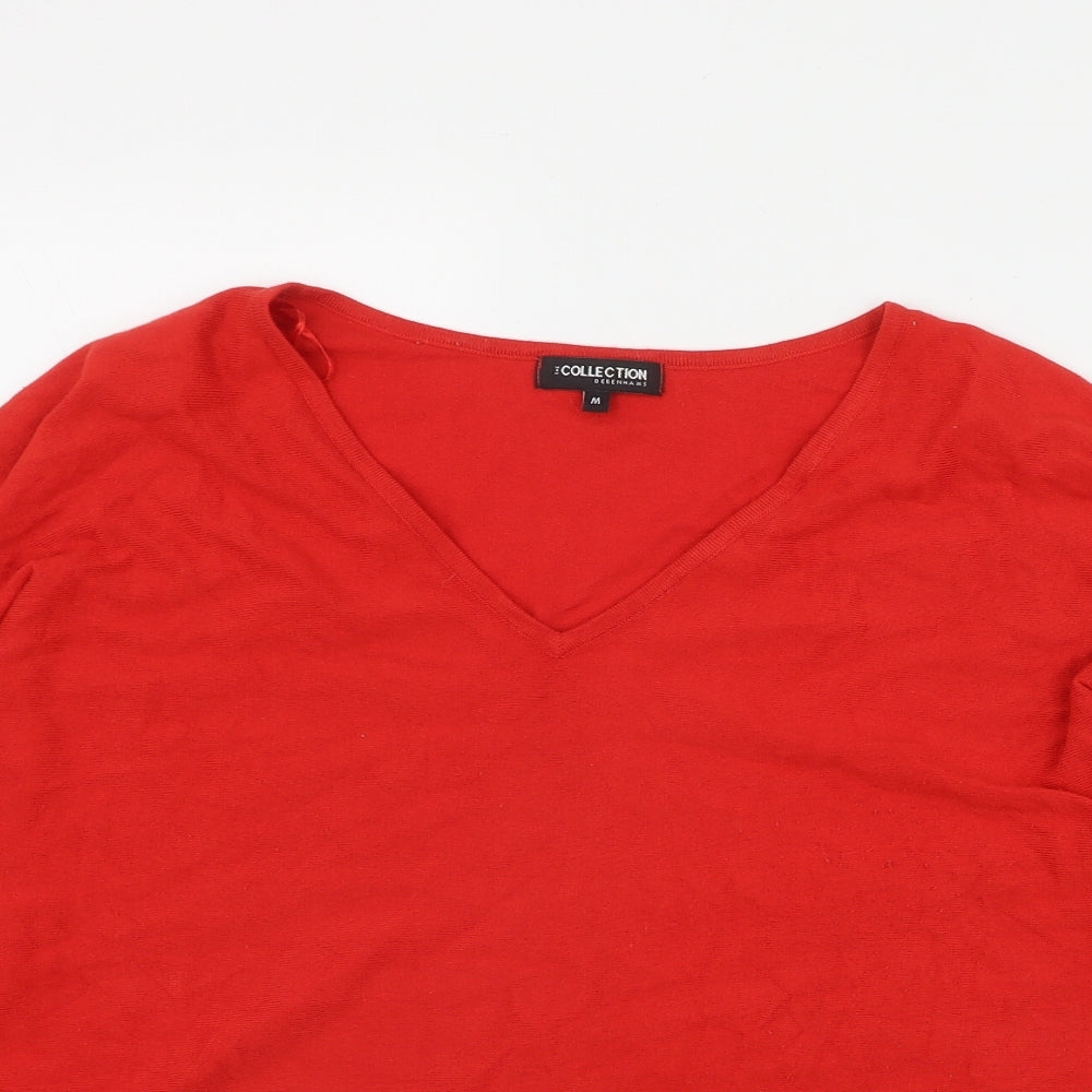 Collection Womens Red V-Neck  Polyester Pullover Jumper Size M