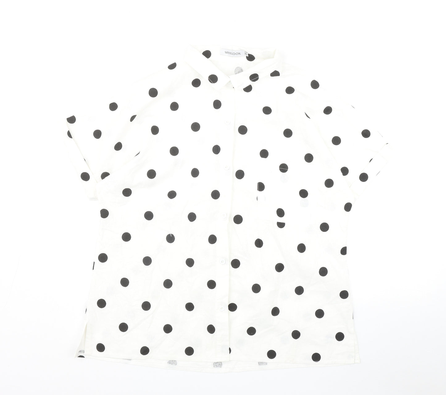 MissLook Womens White Polka Dot Cotton Basic Button-Up Size 2XL Collared