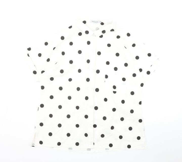MissLook Womens White Polka Dot Cotton Basic Button-Up Size 2XL Collared