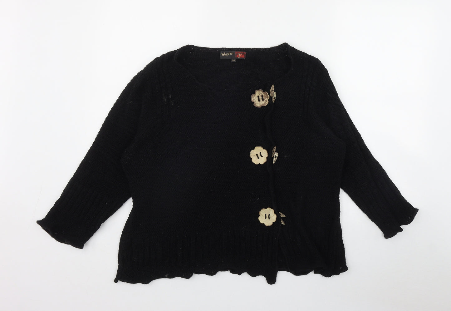 Stephens Womens Black Round Neck  Acrylic Cardigan Jumper Size 2XL