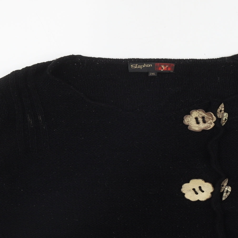 Stephens Womens Black Round Neck  Acrylic Cardigan Jumper Size 2XL