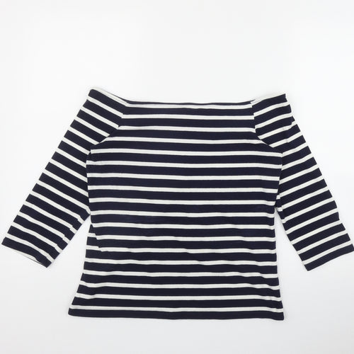 Dorothy Perkins Womens Blue Striped Cotton Basic T-Shirt Size 14 Off the Shoulder