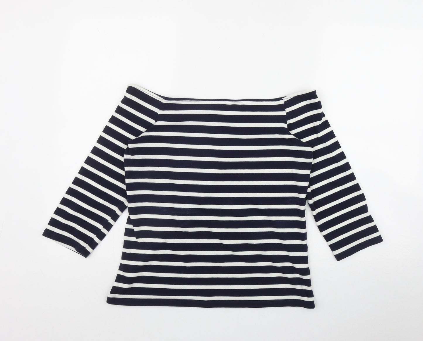 Dorothy Perkins Womens Blue Striped Cotton Basic T-Shirt Size 14 Off the Shoulder