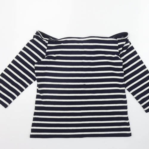 Dorothy Perkins Womens Blue Striped Cotton Basic T-Shirt Size 14 Off the Shoulder