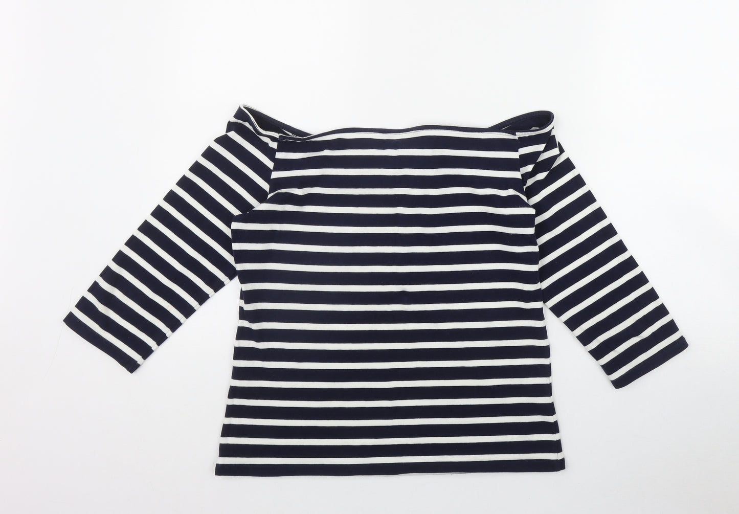 Dorothy Perkins Womens Blue Striped Cotton Basic T-Shirt Size 14 Off the Shoulder