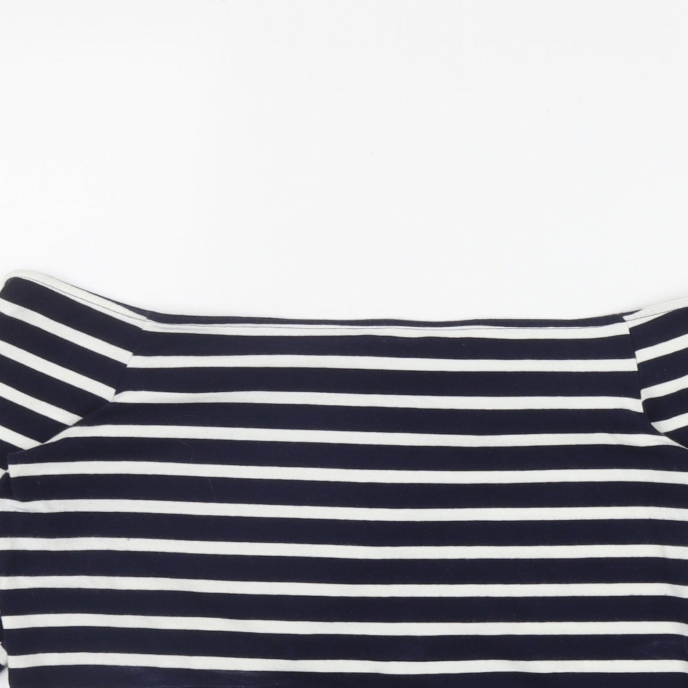Dorothy Perkins Womens Blue Striped Cotton Basic T-Shirt Size 14 Off the Shoulder