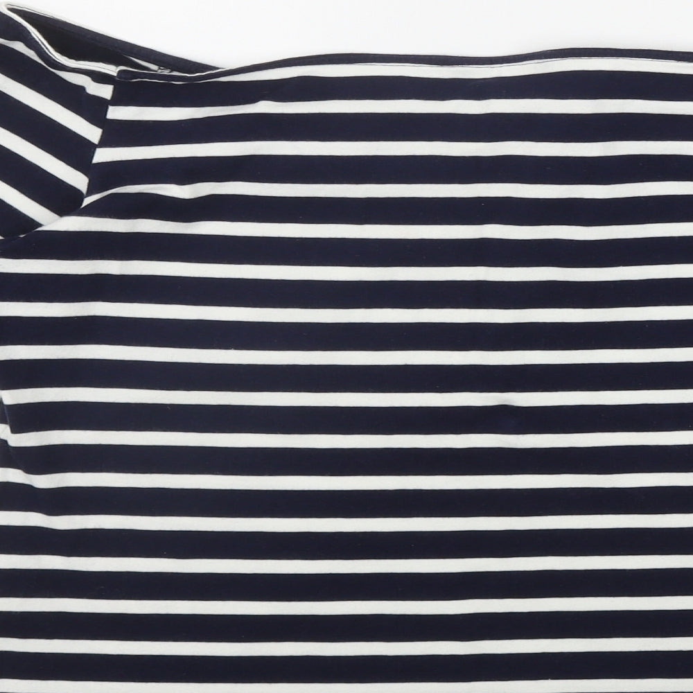 Dorothy Perkins Womens Blue Striped Cotton Basic T-Shirt Size 14 Off the Shoulder