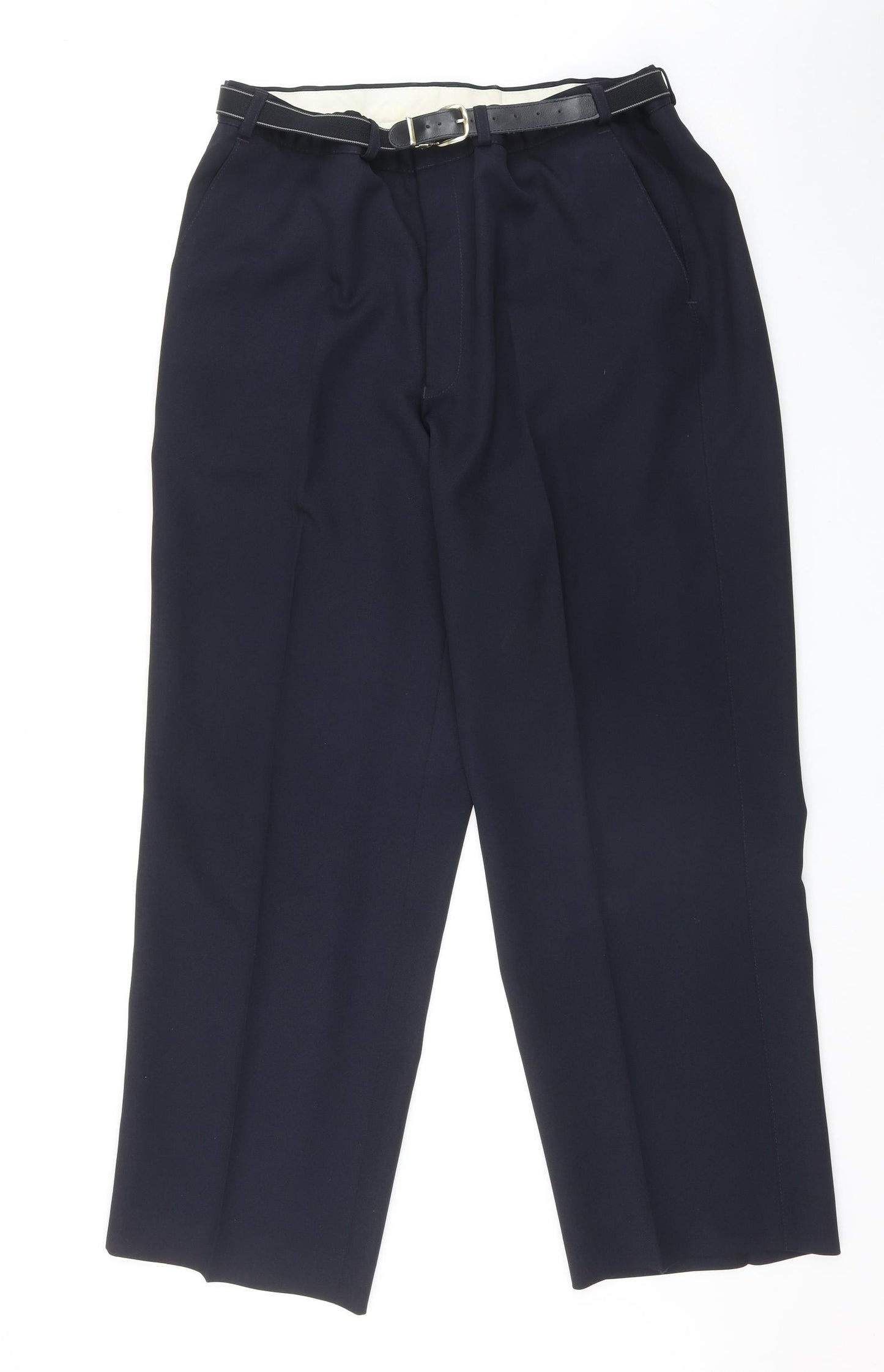 Marks and Spencer Mens Blue  Polyester Trousers  Size 38 in L30 in Regular Zip