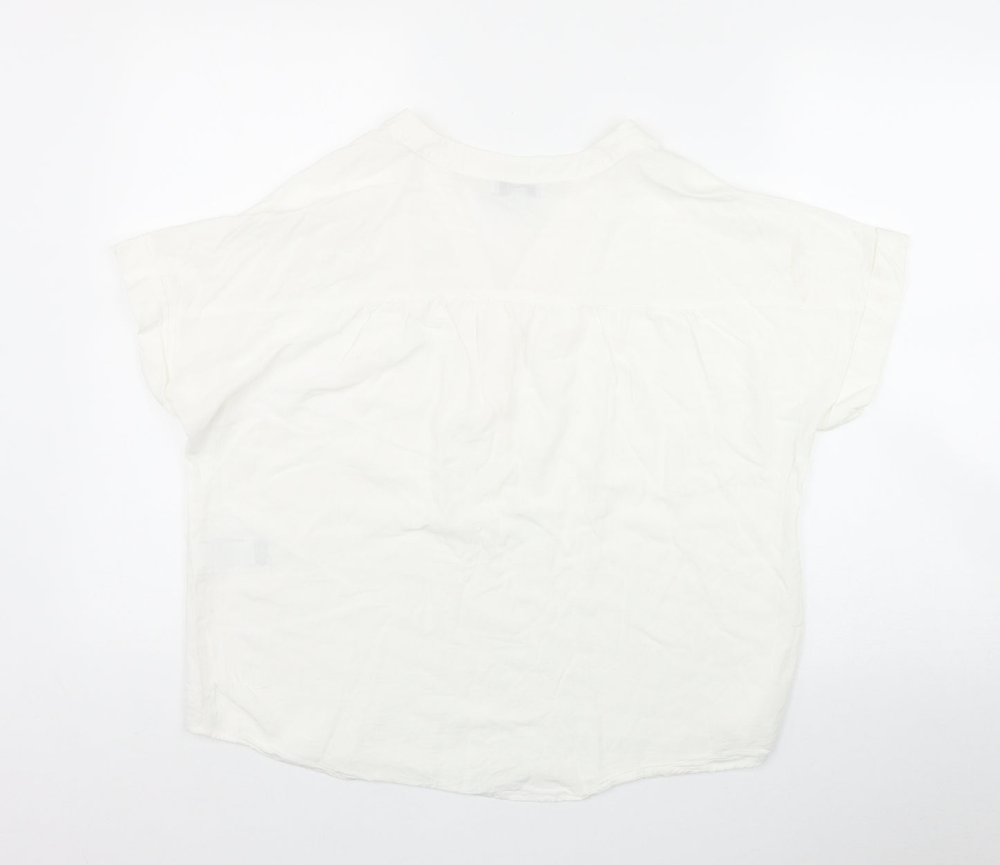 Warehouse Womens White  Viscose Basic T-Shirt Size 14 V-Neck