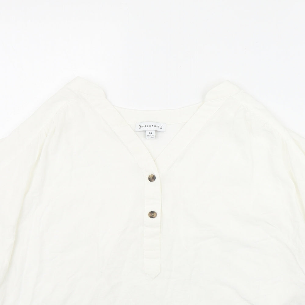 Warehouse Womens White  Viscose Basic T-Shirt Size 14 V-Neck