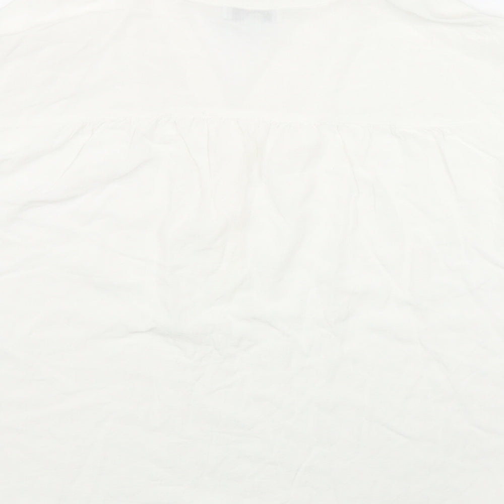 Warehouse Womens White  Viscose Basic T-Shirt Size 14 V-Neck