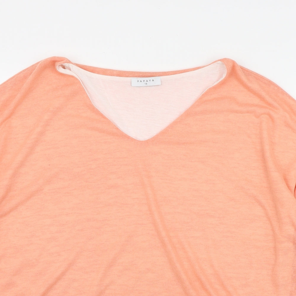 Papaya Womens Orange  Polyester Basic T-Shirt Size 18 V-Neck
