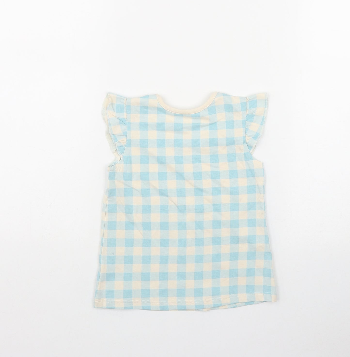Georgwe Girls Blue Gingham Cotton Basic T-Shirt Size 12-18 Months Round Neck Pullover