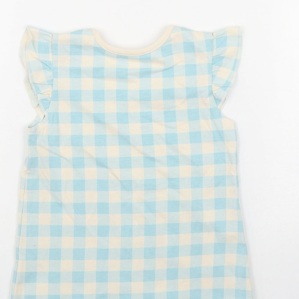 Georgwe Girls Blue Gingham Cotton Basic T-Shirt Size 12-18 Months Round Neck Pullover