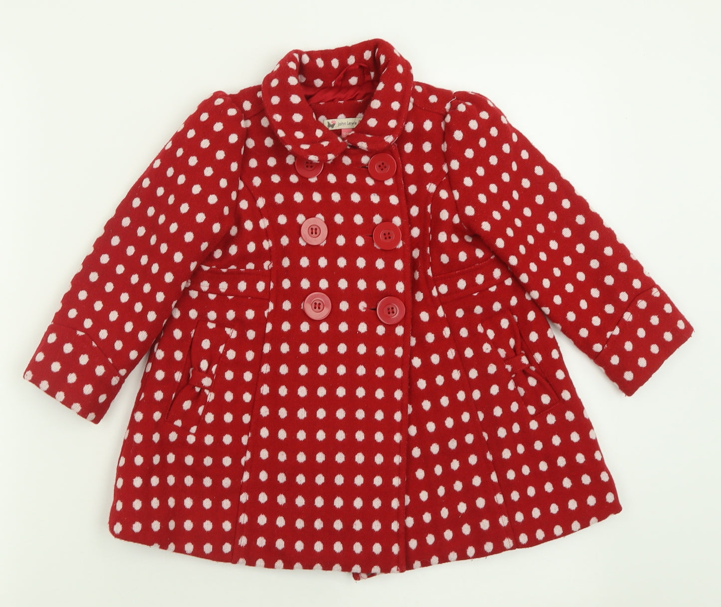 John Lewis Girls Red Polka Dot  Basic Coat Coat Size 18-24 Months   Button