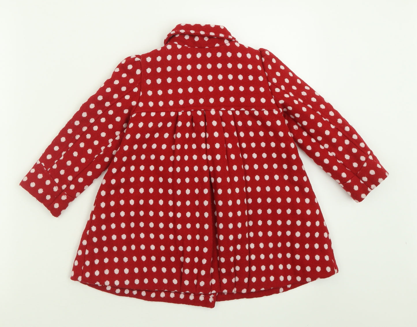 John Lewis Girls Red Polka Dot  Basic Coat Coat Size 18-24 Months   Button