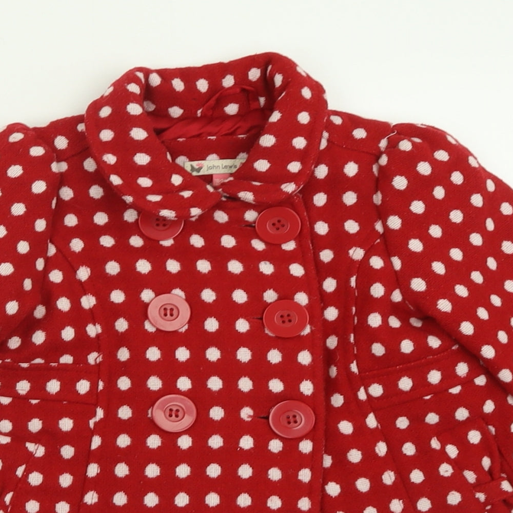 John Lewis Girls Red Polka Dot  Basic Coat Coat Size 18-24 Months   Button