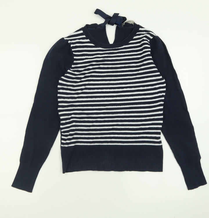 Oasis Womens Blue Crew Neck Striped Acrylic Pullover Jumper Size S