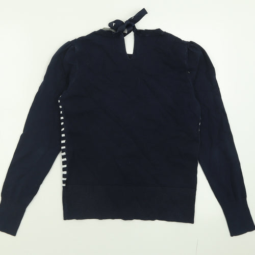 Oasis Womens Blue Crew Neck Striped Acrylic Pullover Jumper Size S