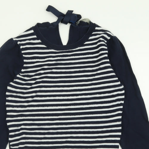 Oasis Womens Blue Crew Neck Striped Acrylic Pullover Jumper Size S