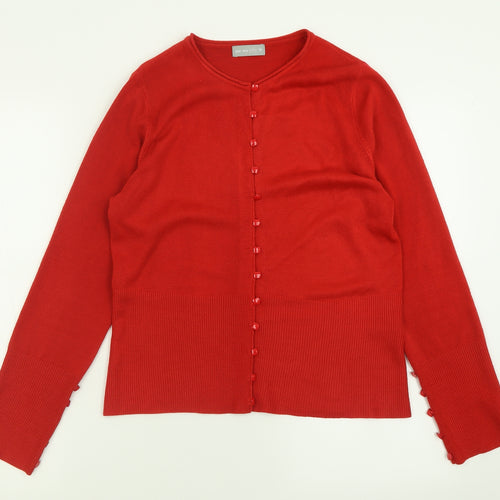 Per Una Womens Red Crew Neck  Acrylic Cardigan Jumper Size 14