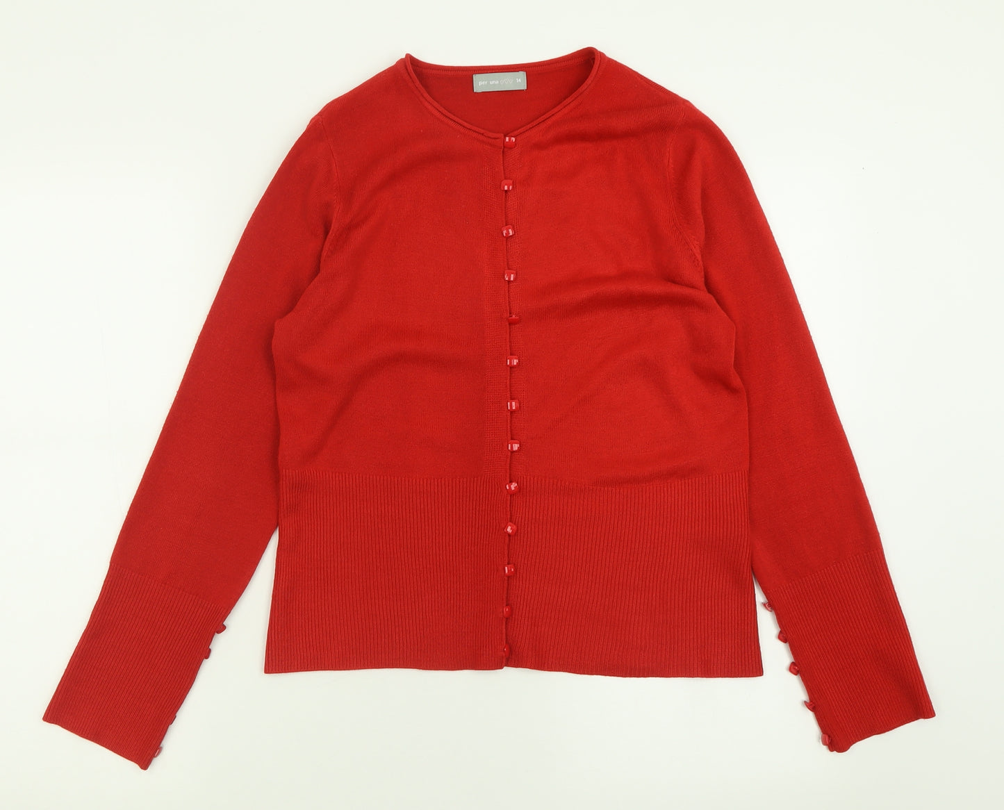 Per Una Womens Red Crew Neck  Acrylic Cardigan Jumper Size 14