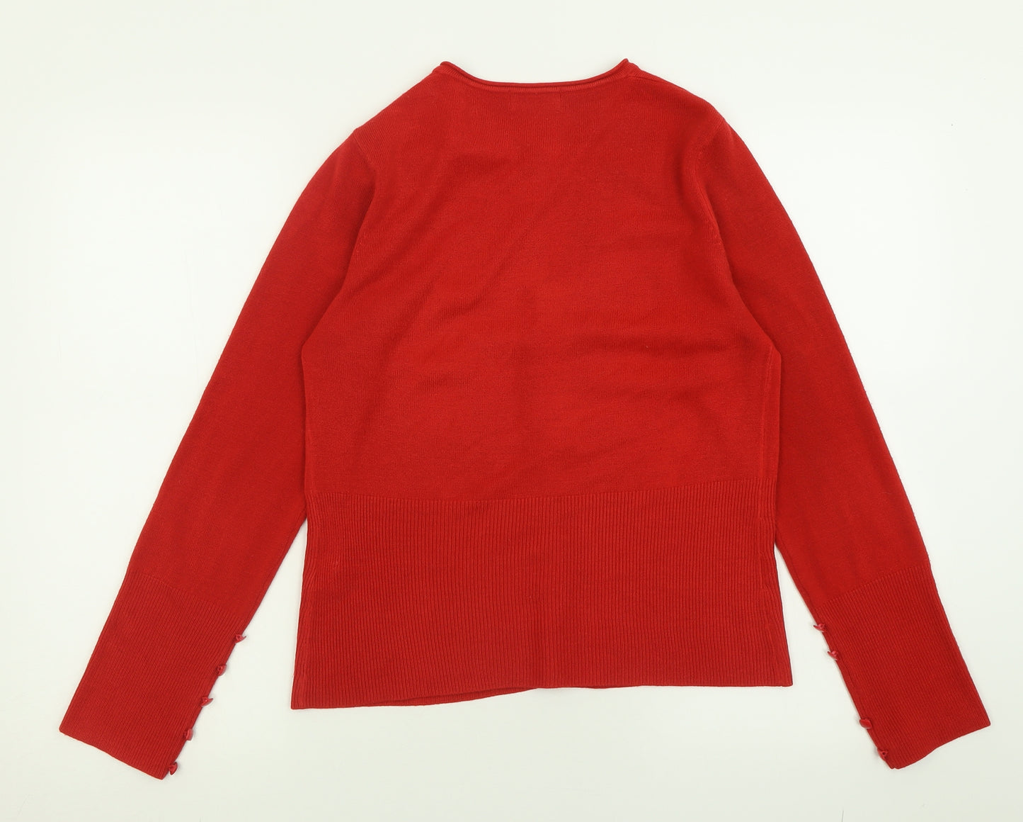 Per Una Womens Red Crew Neck  Acrylic Cardigan Jumper Size 14