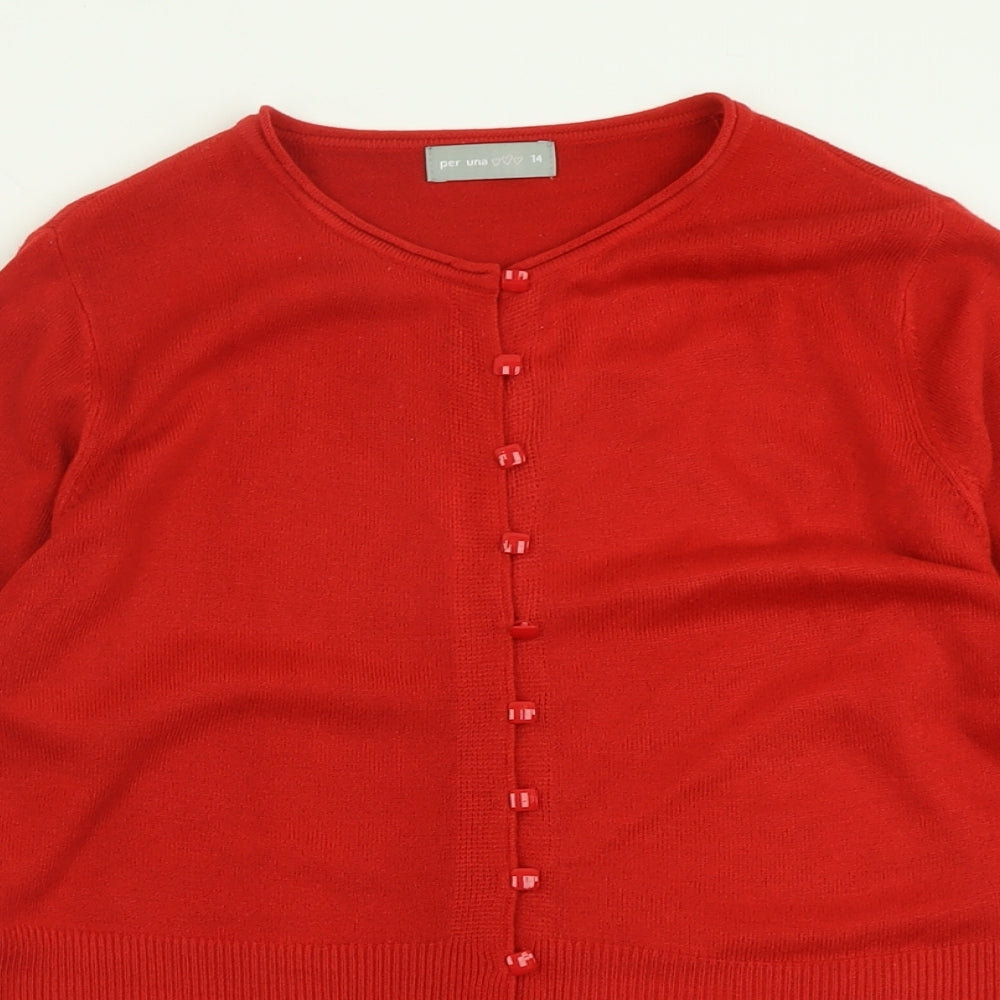 Per Una Womens Red Crew Neck  Acrylic Cardigan Jumper Size 14