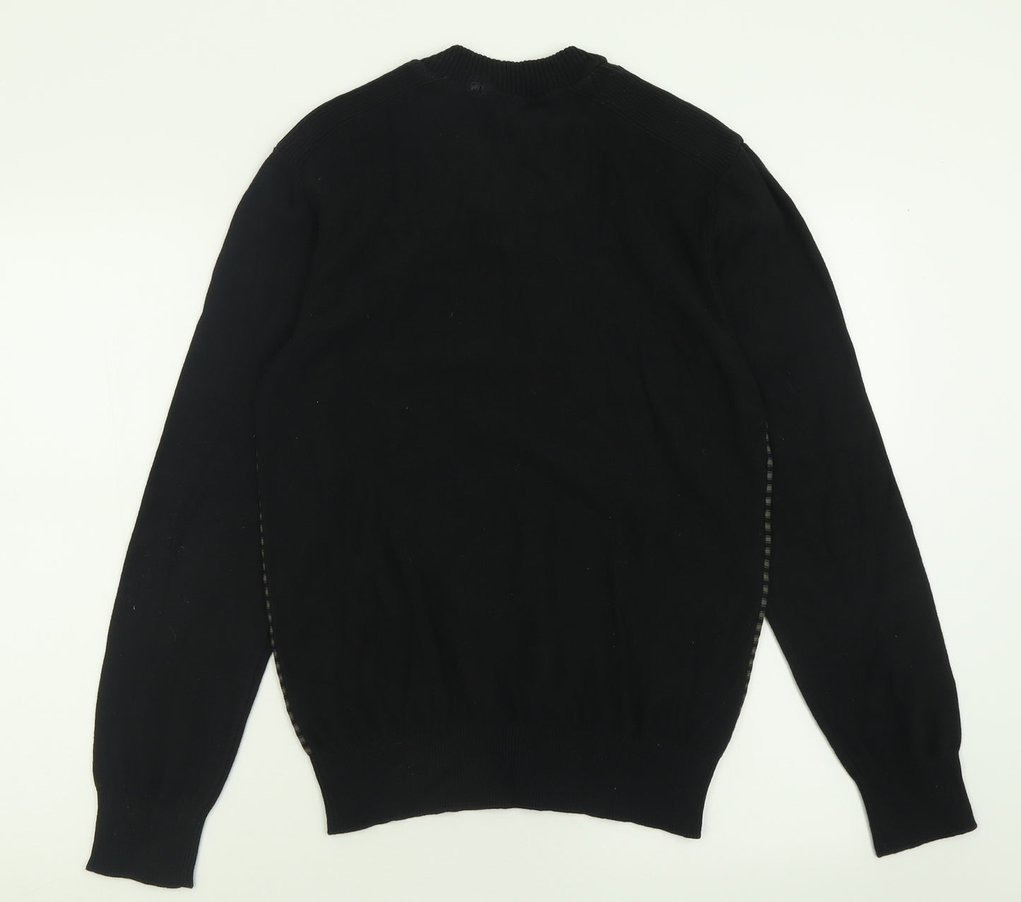 George Mens Black Crew Neck Striped Cotton Pullover Jumper Size S