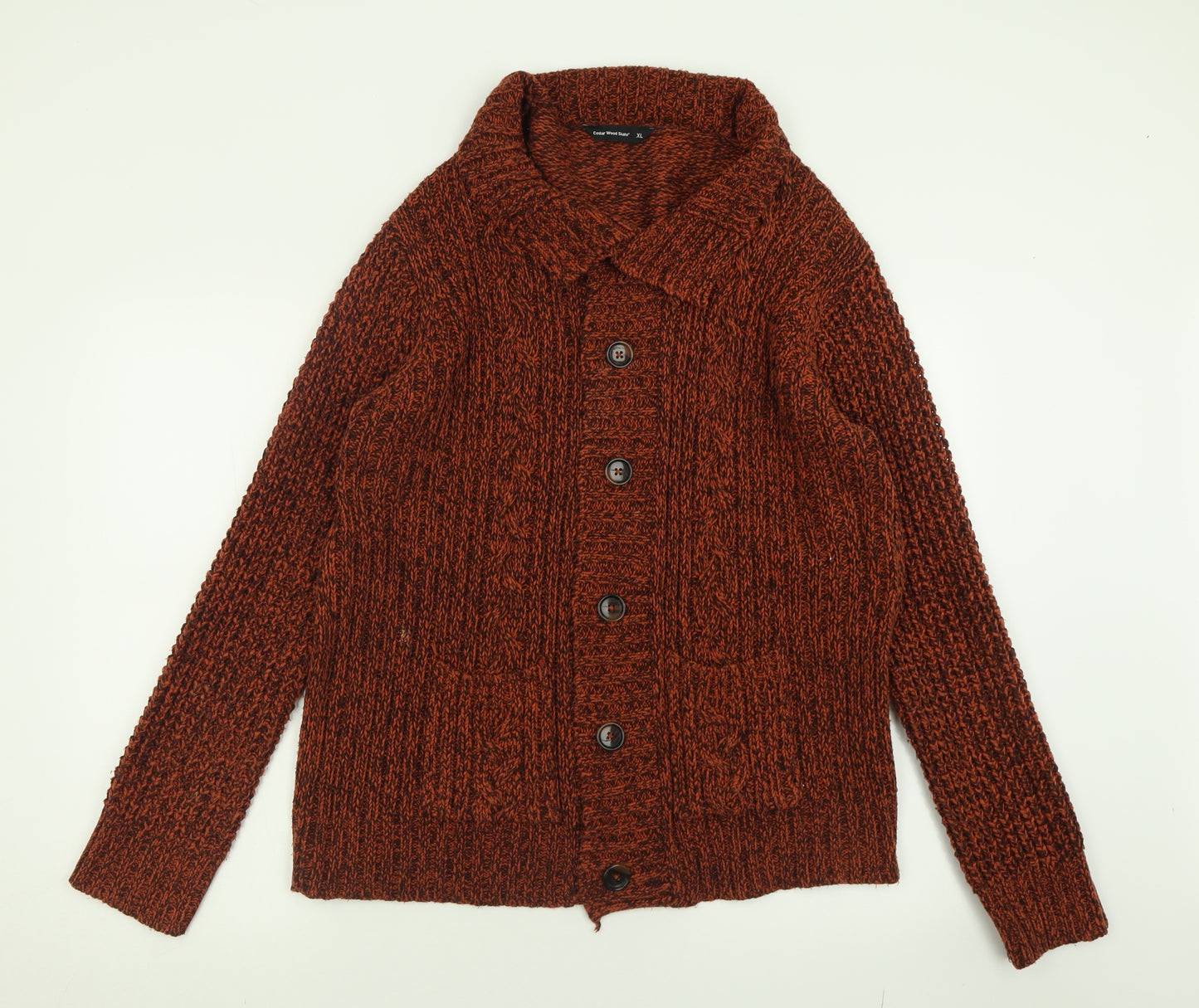 Primark Mens Orange High Neck  Acrylic Cardigan Jumper Size XL