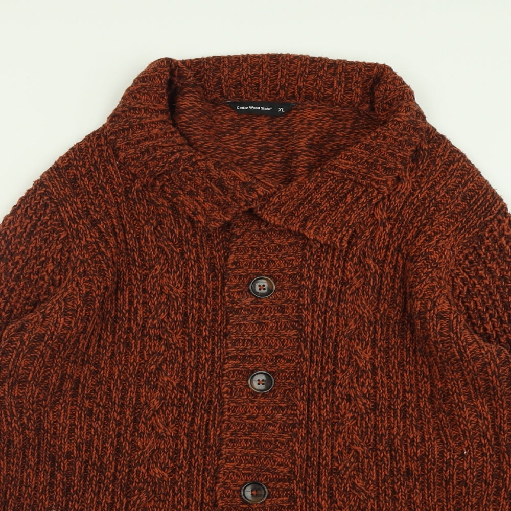 Primark Mens Orange High Neck  Acrylic Cardigan Jumper Size XL