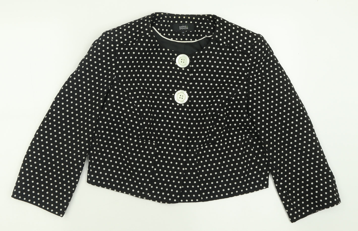 Marks and Spencer Womens Black Polka Dot  Jacket Blazer Size 10  Button