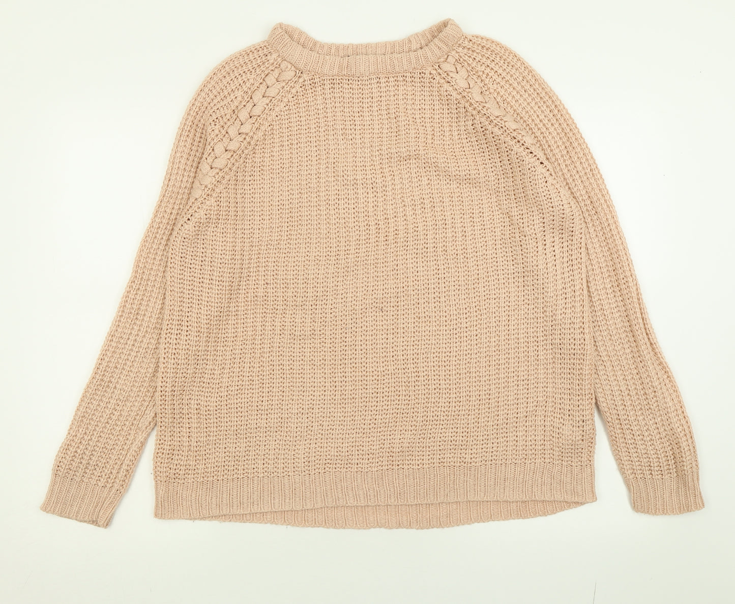 Marks and Spencer Womens Beige Crew Neck  Acrylic Pullover Jumper Size 14