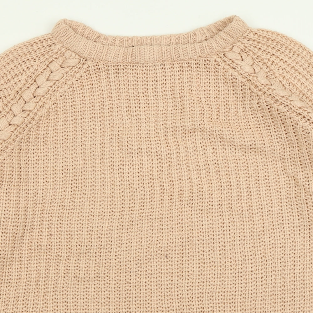Marks and Spencer Womens Beige Crew Neck  Acrylic Pullover Jumper Size 14