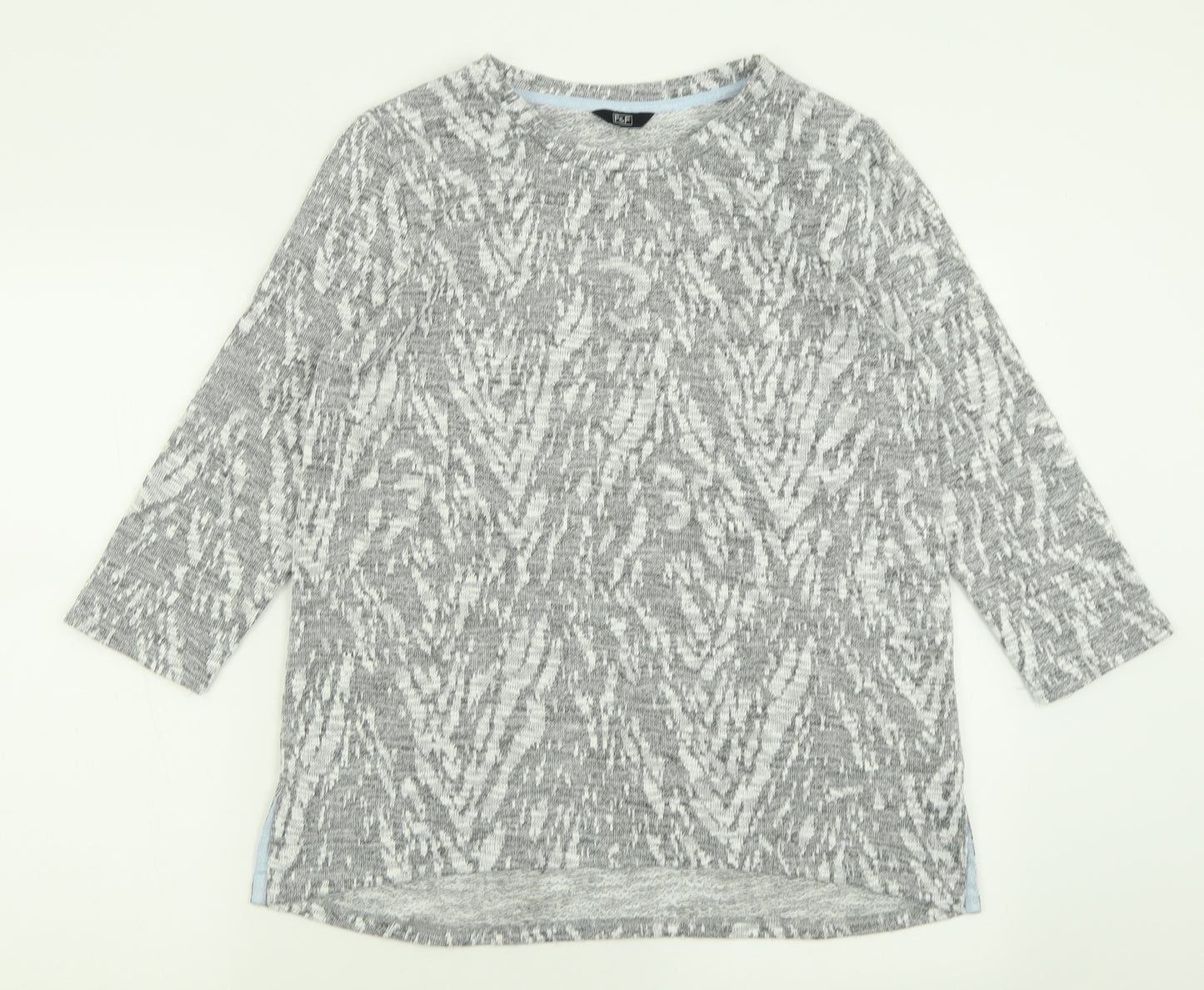 F&F Womens Grey Crew Neck Geometric Polyester Pullover Jumper Size 14