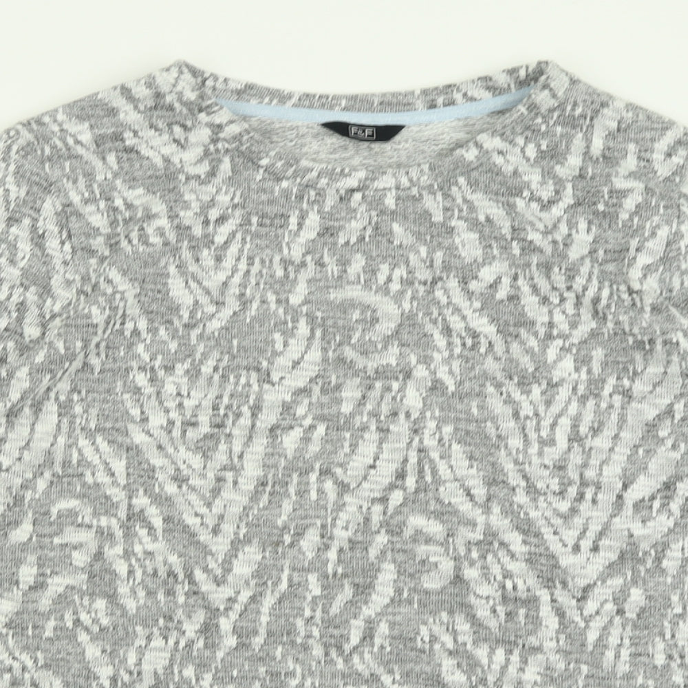 F&F Womens Grey Crew Neck Geometric Polyester Pullover Jumper Size 14