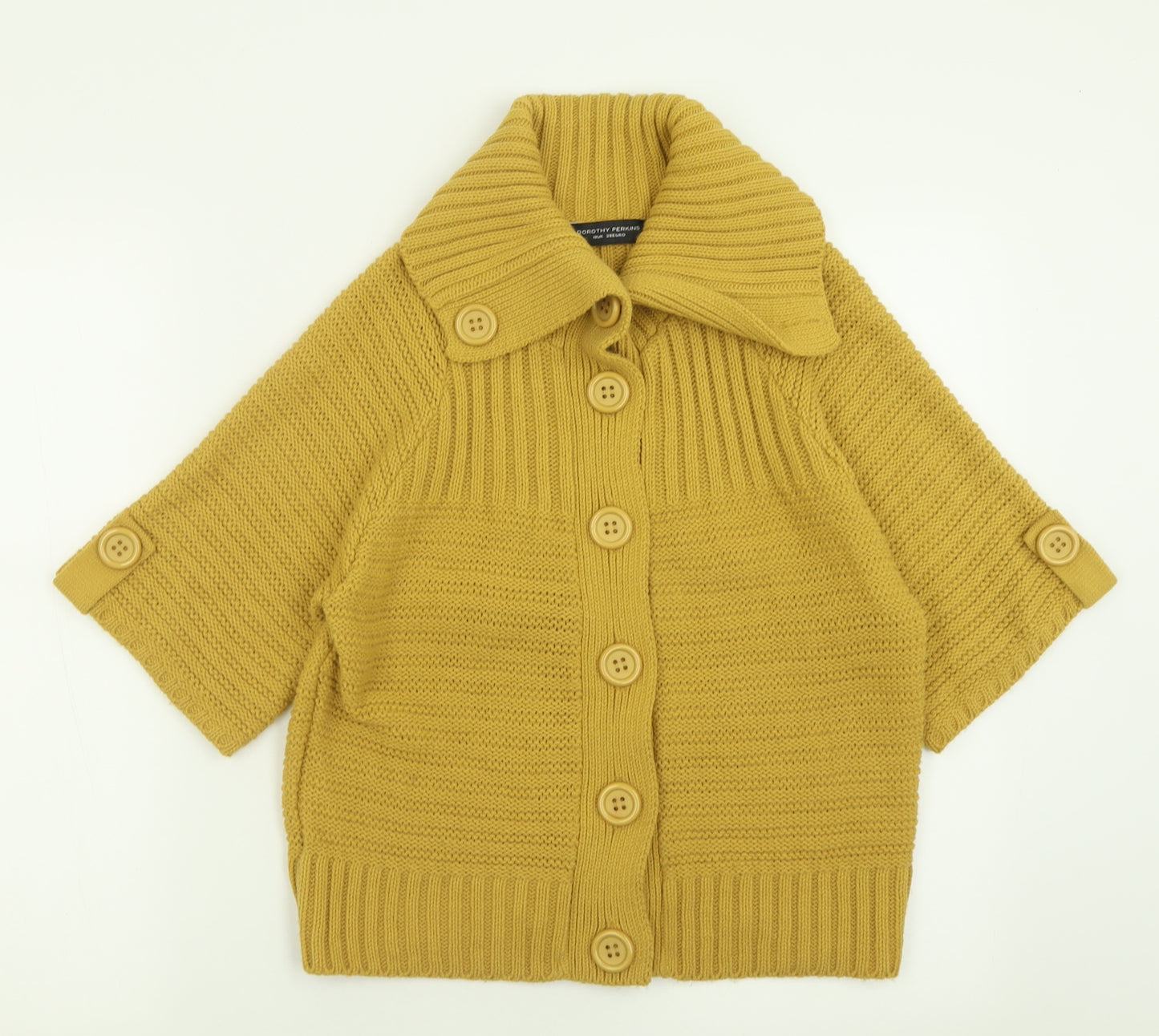 Dorothy Perkins Womens Yellow Collared  Acrylic Cardigan Jumper Size 10