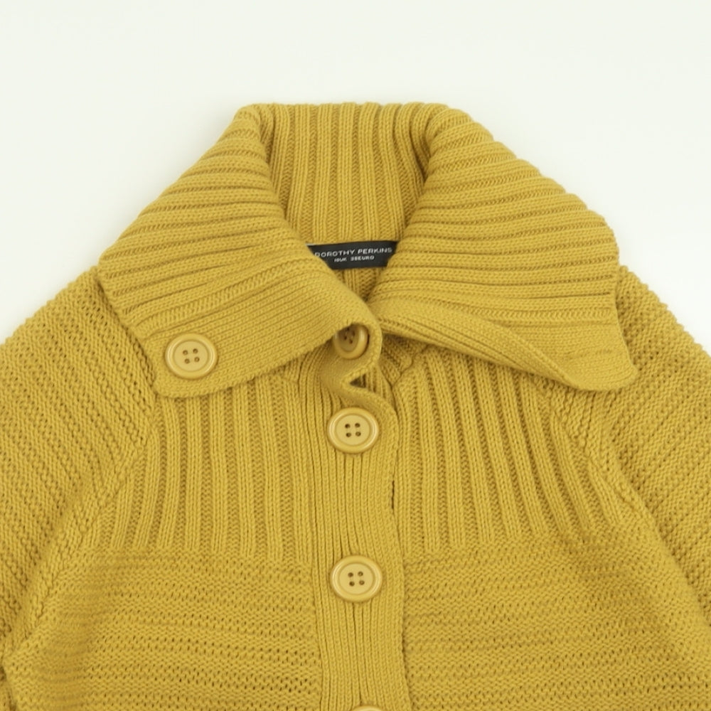 Dorothy Perkins Womens Yellow Collared  Acrylic Cardigan Jumper Size 10